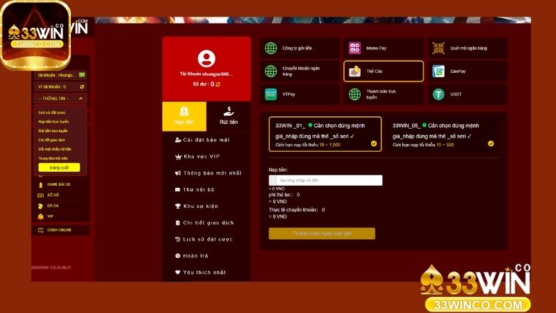 Chúng ta cần chọn hình thức phù hợp để vào 33Win nạp tiền