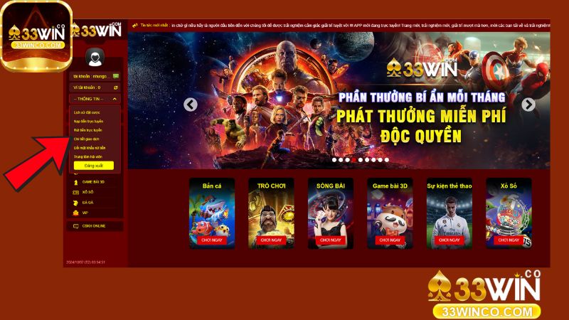 Truy cập 33Win chính thống -> rút tiền