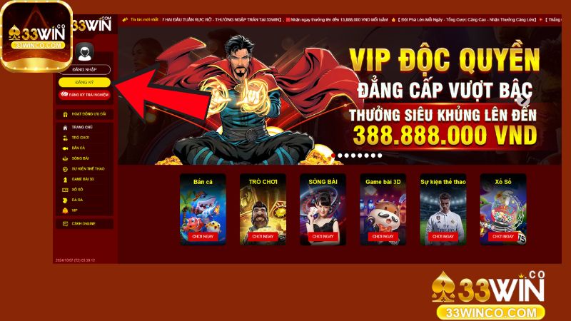 Truy cập vào 33Win-> đăng ký